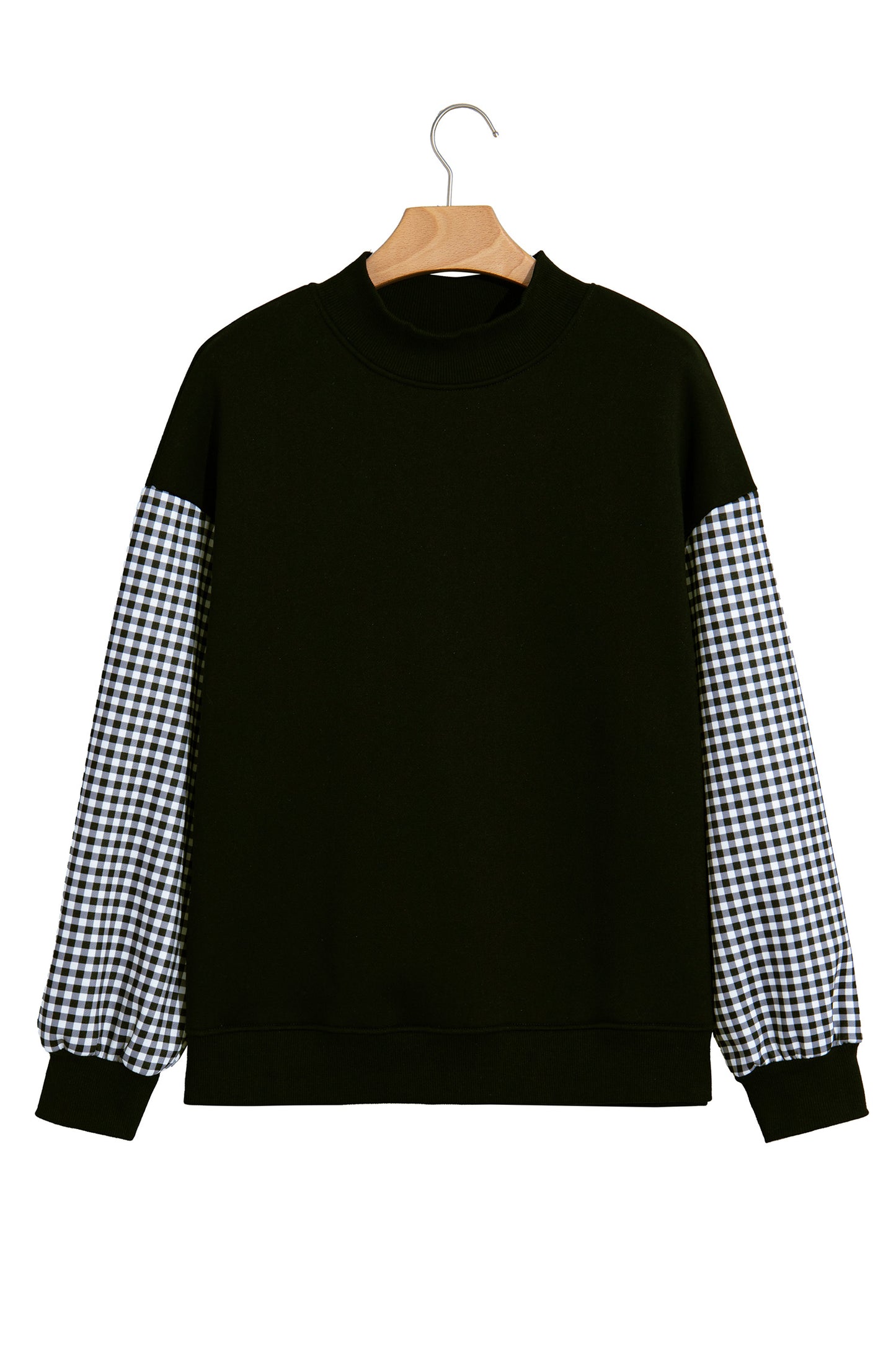 Black Plaid Sleeve Colorblock Loose Tunic Sweatshirt