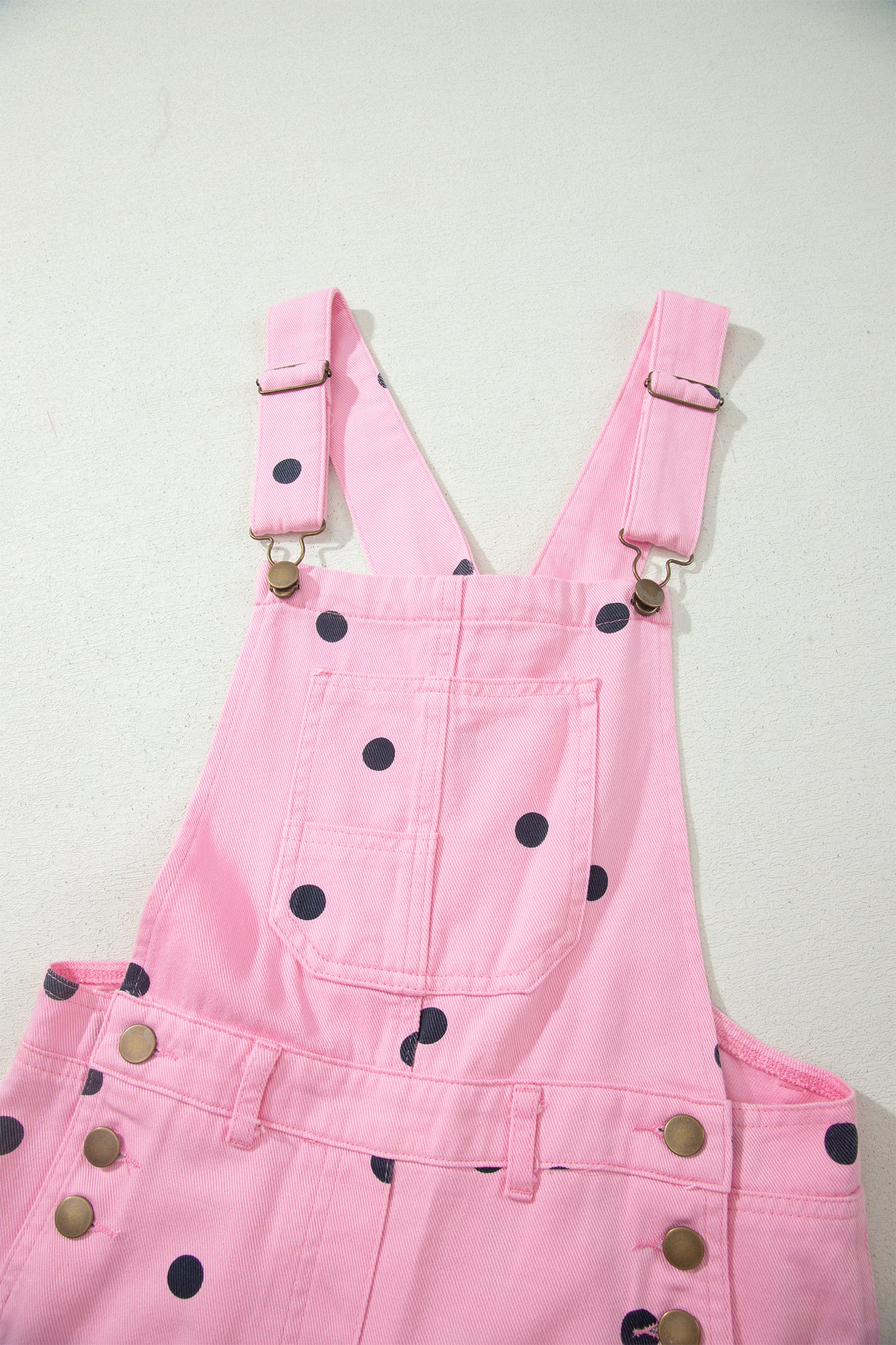 Jet Stream Polka Dot Print Bib Pocket Denim Barrel Overalls Jumpsuit