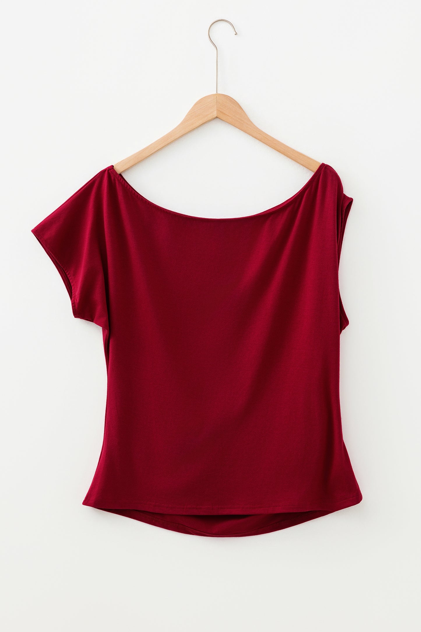 Black Plus Size Solid Color Asymmetric Neck Short Sleeve Blouse