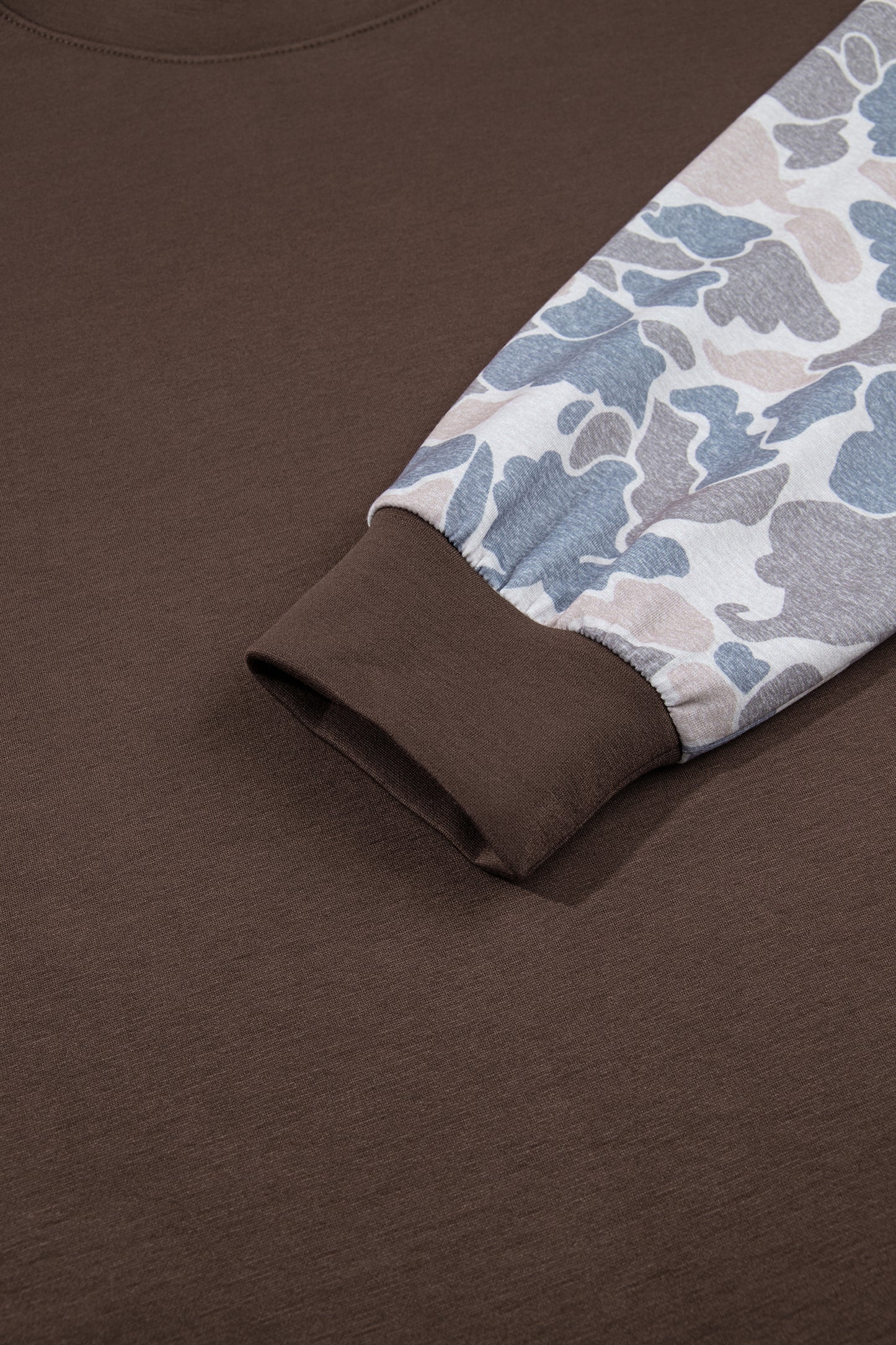Beige Camouflage Sleeve Crewneck Baggy Pullover Sweatshirt