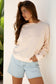 Beige Raw Edge Flower Patch Drop Shoulder Casual Top
