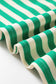 Green Striped Contrast Collar Split Neck Long Sleeve Mini Dress