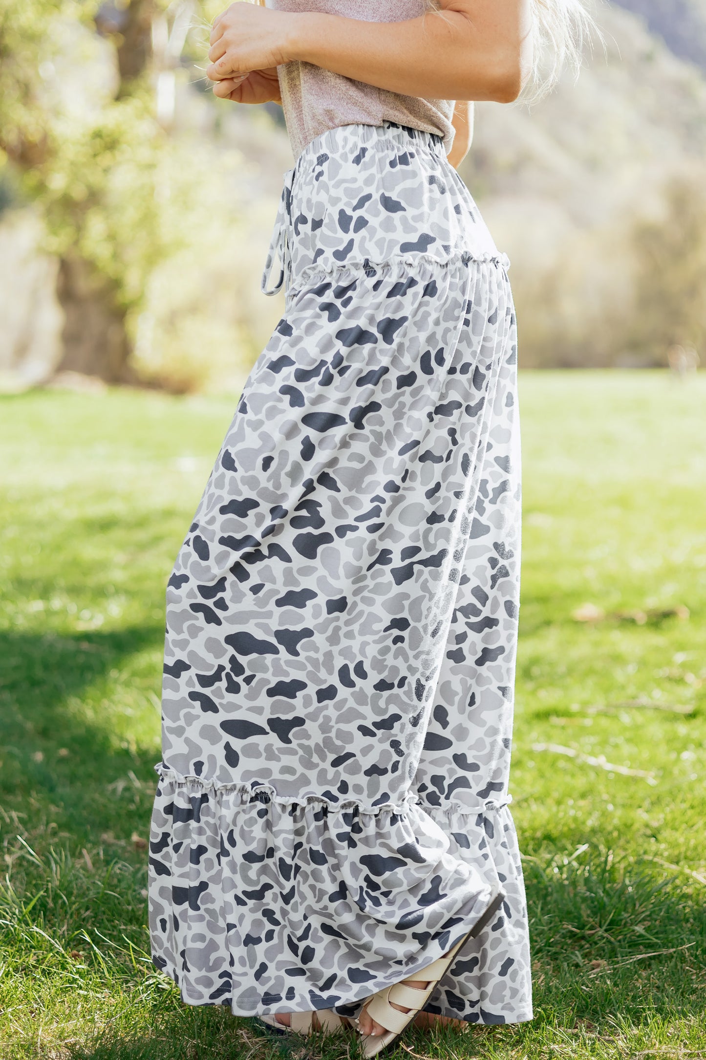 Multicolour Camo Print Wide Leg Casual Pants