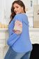 Blue Exposed Seam Floral Mixed Patchwork Relaxed Plus Size Top