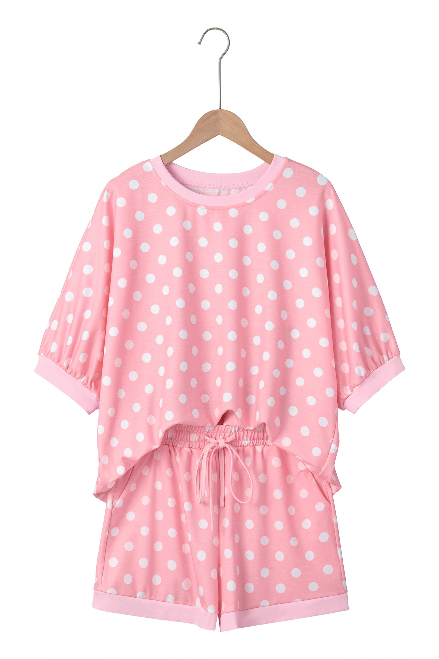 Sky Blue Polka Dot Oversized Top Drawstring Short Set