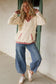 White Contrast Trim Crochet Knit Patchwork Exposed Seam Hoodie