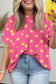Sky Blue Twisted Rib Polka Dot Print Plus Size T Shirt