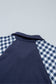 Navy Blue Patchwork Plaid Pocket Quarter Zip Sweatshirt