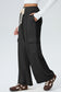 Black Solid Color Drawstring Elastic Waist Cargo Patch Pocket Active Pants