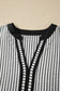 Black Stripe Contrast Trim V Neck Flutter Sleeve Casual Long Dress