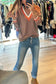 Gray Contrast Striped Trim V Neck Varsity Sweater