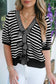 Sky Blue Stripe Short Sleeve Knit V Neck Bow Knot Sweater