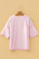Apricot Stripe Textured Knit Split Hem Half Sleeve Loose Top