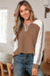 Dark Khaki Twisted Ribbed Leopard Lace Contrast Patchwork Long Sleeve Top