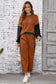 Black 2pcs Color Block Pullover Loose Pant Set