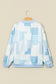 Khaki Patchwork Floral Print Mock Neck Long Sleeve Sweatshirt