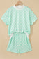 Sky Blue Polka Dot Print Color Block Trim Mock Neck Short Set