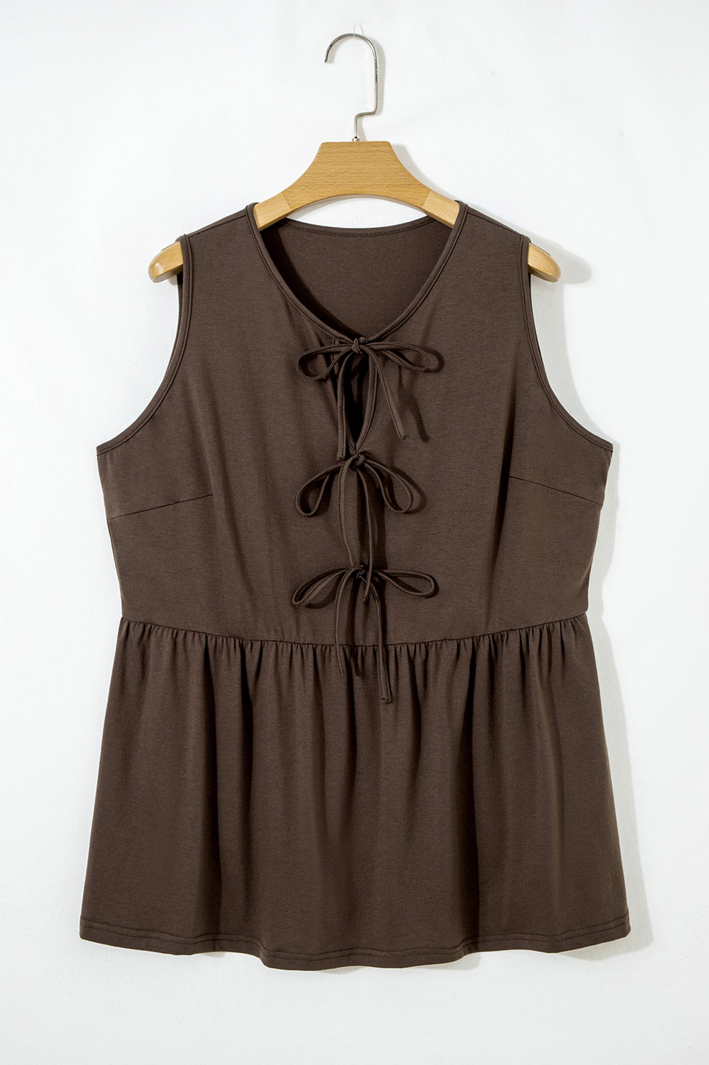 Blue Sapphire Plus Size Solid Color Bow Tie Peplum Tank Top