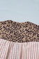 Pink Stripe Leopard Trim V Neck Button Down Half Sleeve Shirt