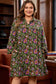 Green Plus Size Floral Print Collared V Neck Loose Mini Dress