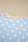Sky Blue Polka Dot Contrast Trim Long Sleeve Top Drawstring Shift Pants Set