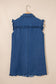 Sail Blue Ruffled Edge Collared Shift Denim Dress with Pockets