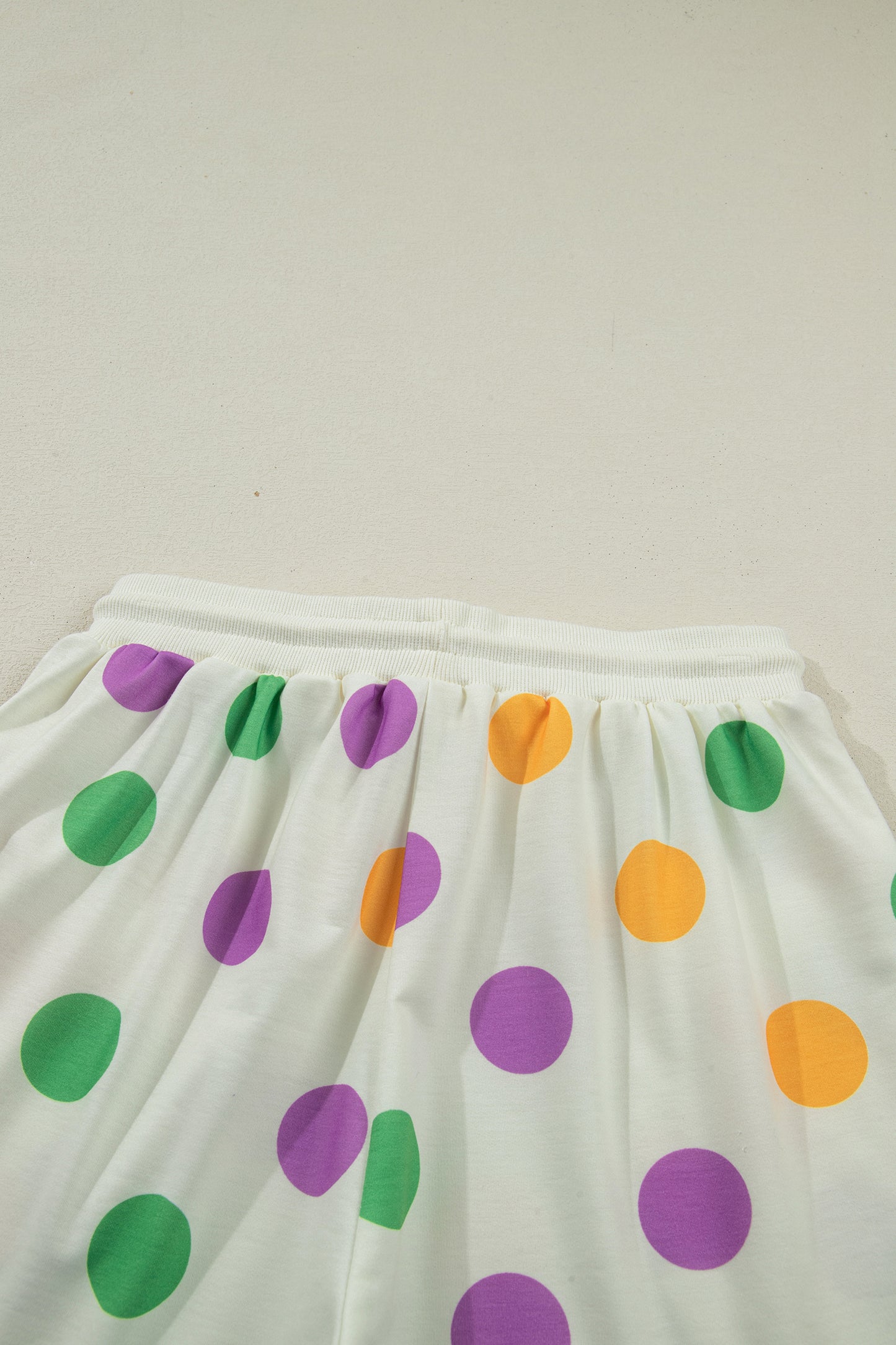 Sky Blue Polka Dot Print Drop Shoulder Pullover Drawstring Shorts Set