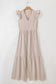 Khaki Stripe Flutter Sleeve Buttoned Front Slit Maxi Dress