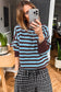 Brown Stripe Color Block Loose Crew Neck Cuffed Sweater