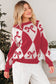 Red Bow Print 2-tone Rhombus Knit Loose Sweater
