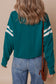 Blackish Green Contrast Striped Patchwork Round Neck Drop Shoulder Sweatshirt