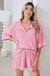 White Breathable Waffle Color Block Trim 2pcs Casual Short Set