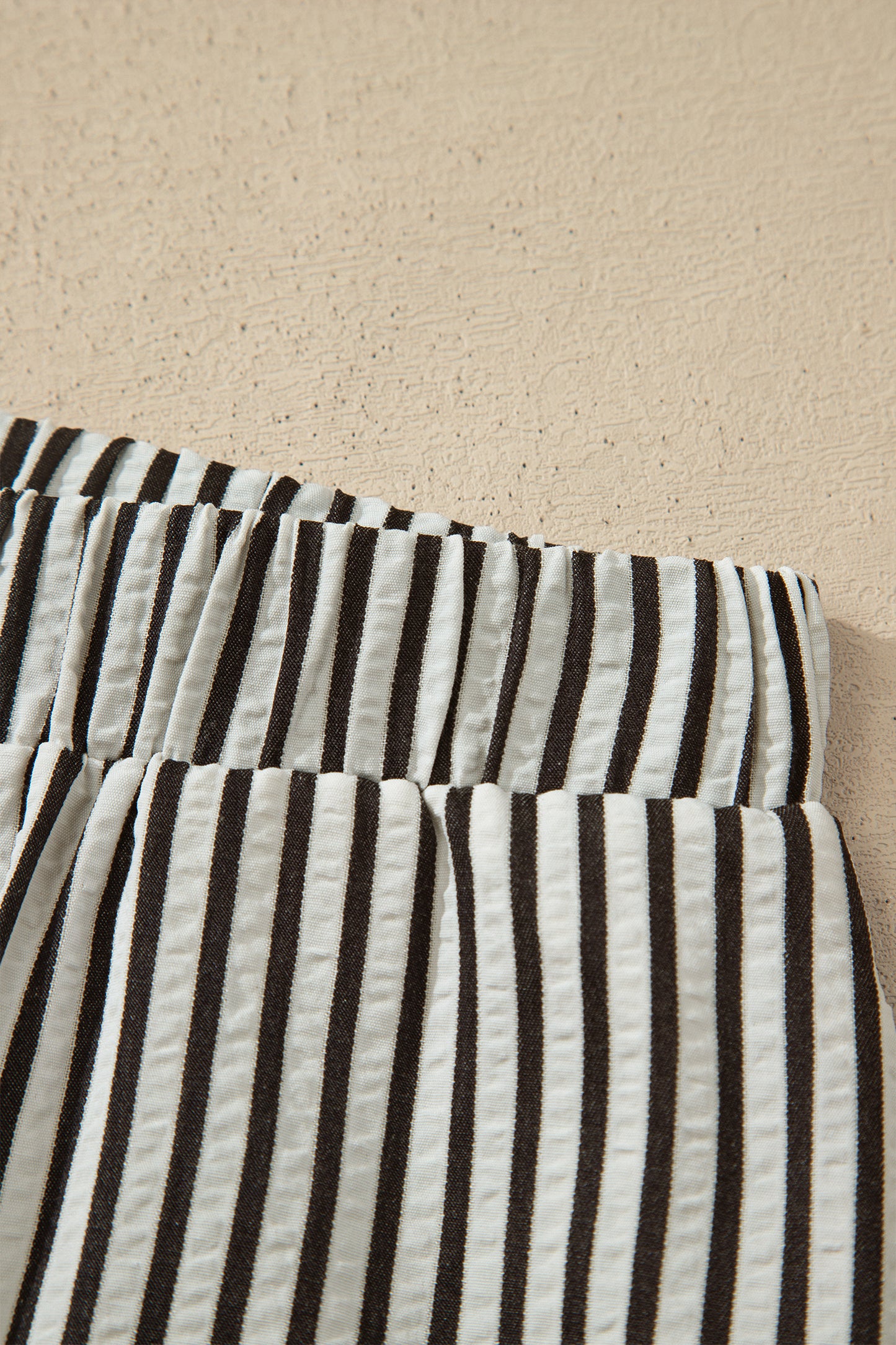 Black Stripe Elastic Waist Ultra Wide Leg Pants