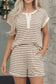 Brown Stripe Half Buttons Top and Shorts Set