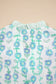 Green Floral Print Striped Detail Contrast V Neck Patchwork Flutter Sleeve Blouse