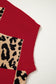 Red Plus Size Leopard Contrasted Checkered Short Sleeve Sweater