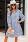 Blue Stripe Collared Half Button Side Pockets Loose Fit Mini Dress