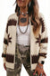 Beige Western Geometric Print Zip Front Loose Sweater Cardigan