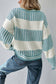 Khaki Two Tone Striped Patchwork Drop Shoulder Loose Sweater