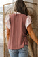 Fushia Plus Size Contrast Frilled Neckline Ruffled Short Sleeve Ribbed Textured Blouse