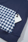 Navy Blue Patchwork Plaid Pocket Quarter Zip Sweatshirt