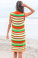 Yellow Stripe Eyelet Sleeveless Buttoned Split Neck Sweater Dress