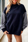 Black Plaid Sleeve Colorblock Loose Tunic Sweatshirt