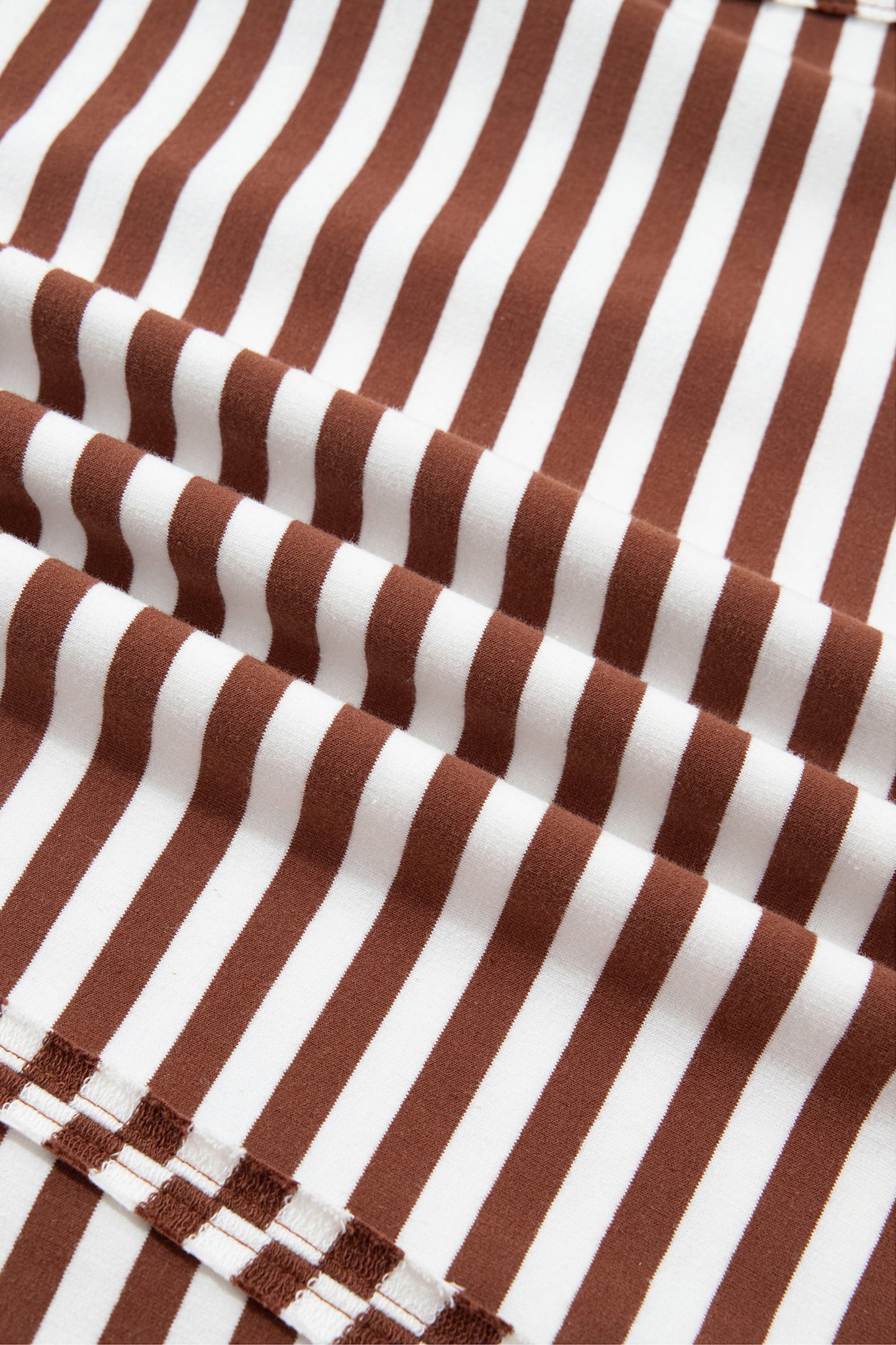 Brown Stripe Color Block Trim Raw Seam Split Hem Loose Pullover Sweatshirt