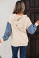 Parchment Checkered Patchwork Kangaroo Pocket Half Zipper Hoodie