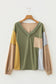 Sail Blue Exposed Stitching Colorblock V Neck Long Sleeve Top