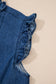 Sail Blue Ruffled Edge Collared Shift Denim Dress with Pockets