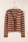 Chestnut Tie Front Striped Knit V Neck Cardigan Sweater