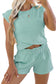 Mint Green Solid Short Sleeve Elastic Waist Pocket Casual Two Piece Short Set