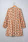 Beige Plus Size Floral Print V Neck Long Sleeve Babydoll Short Dress